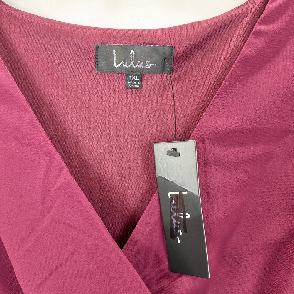 Lulu's Wine V-Neck Maxi Dress with Side Slit - Picture 7 of 11
